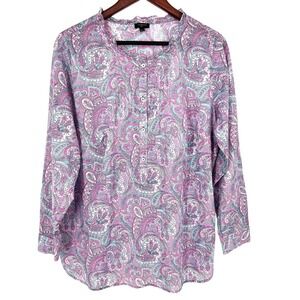 Talbots Plus Size X XL Pink Blue Tropical Paisley Blouse Shirt Top Long Sleeve